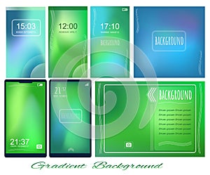 Set of Gradient green and blue backgrounds for screen, wallpaper