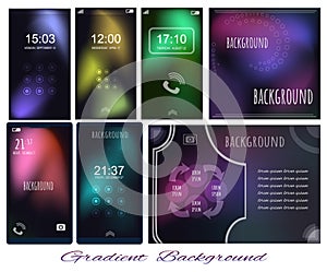 Set of Gradient light in dark backgrounds for screen, wallpaper