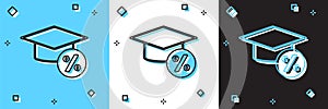 Set Graduation cap and coin icon isolated on blue and white, black background. Education and money. Concept of