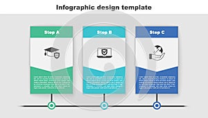 Set Graduation cap with shield, Insurance online and Umbrella hand. Business infographic template. Vector