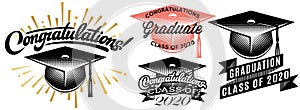 Set of Graduation vector Class of 2020. Congrats grad Congratulations Graduate