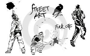 Set of graffiti art. Artists, signs and splashes. Collection street art elements. Vector illustration.