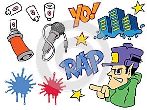 Set of graffiti and rap music elements