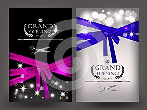 Set of grand opening cards with long ribbons