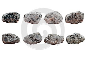 Set of granite rocks isolated on white background.