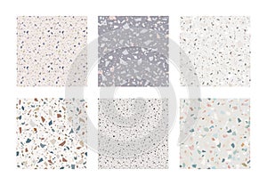 Set of granite stone terrazzo floor texture. Abstract background, seamless pattern.