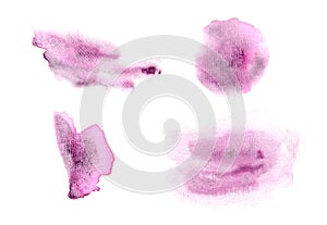 Set of granulate textured pink watercolor stains