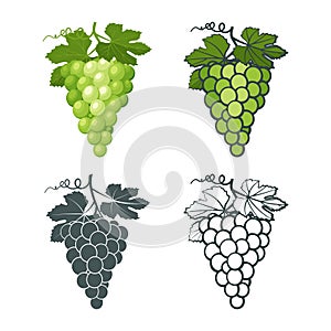 Set of grape icons with leaves