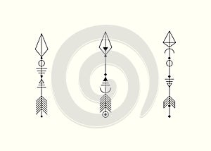 Set of graphic arrows for tattoo design. Vector minimalism, sacred geometry, hipster design elements. vector art, clipart sign