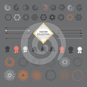 Set of graphic design elements, sunburst, circles, badge icons