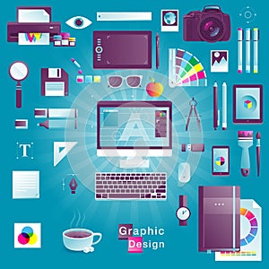 Set of graphic design tools and items