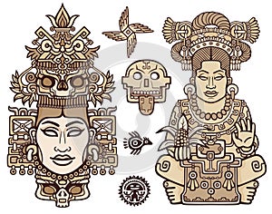 Set of graphic elements based on motives of art Native American Indian. Woman, mother, goddess, queen, esoteric symbol.