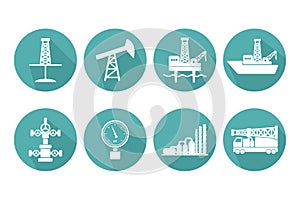 Set of graphic flat vector oil and gas icons for petroleum indus