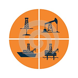 Set of graphic onshore and offshore drilling signs for oil and g