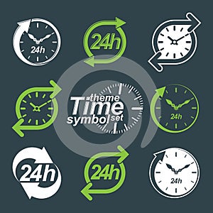 Set of graphic web vector 24 hours timers, around-the-clock
