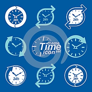 Set of graphic web vector 24 hours timers, around-the-clock flat