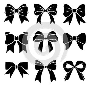 Set of graphical decorative bows. Vector icon collection photo