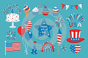 Set of graphics for the 4th of July celebration. Vector graphics