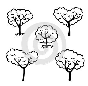 Set of graphics elements isolated trees