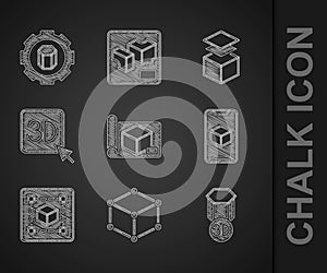 Set Graphing paper for engineering, Isometric cube, 3D printer, software, Geometric figure Cube, Layers and setting icon