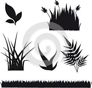 Set of grass and plant silhouettes