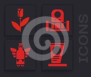 Set Grave with tombstone, Flower rose, Grave with tombstone and Christmas angel icon. Vector