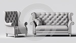 Set of gray armchair and sofa isolated for living room , Modern furniture.