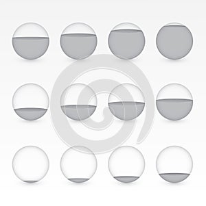 A set of gray or black circular aquariums with different levels of water to show percentage value for info graphic presentation