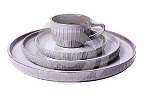 Set of gray ceramic dishes