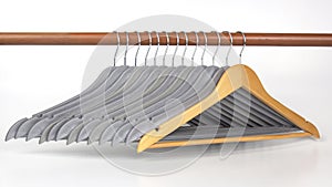 Set of gray clothes hangers on a white background