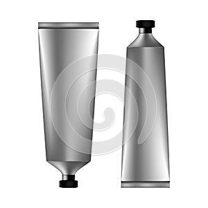 Set of gray cosmetic tube with black lid