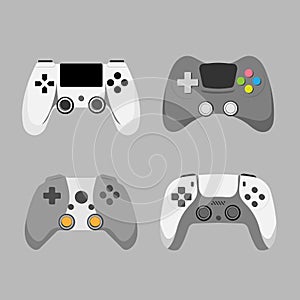 Set of gray gamepads flat vector joystick design without background