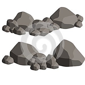 Set of gray granite stones of different shapes. Element of nature