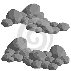 Set of gray granite stones of different shapes. Flat illustration