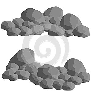 Set of gray granite stones of different shapes. Flat illustration