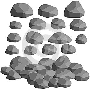 Set of gray granite stones of different shapes