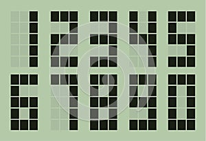 Set of gray square digital number on light green