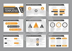 Set of gray and yellow template for multipurpose presentation slides. Leaflet, annual report, book cover design.