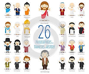 Set of 26 Great Philosophersand Thinkers of History in cartoon style. photo