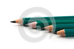 Set of greeen Short Pencils on White Background