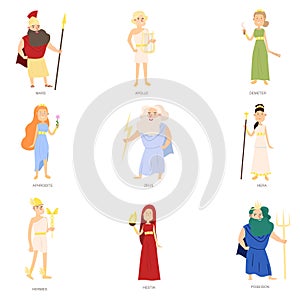 Set of greek ancient gods, different colorful character