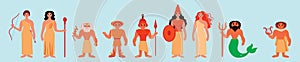 Set of greek gods cartoon icon design template with various models. vector illustration isolated on blue background