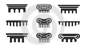 A set of Greek and Roman columns. Design elements for a logo