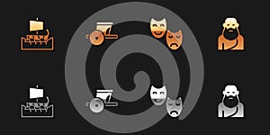 Set Greek trireme, Ancient chariot, Comedy and tragedy masks and Socrates icon. Vector