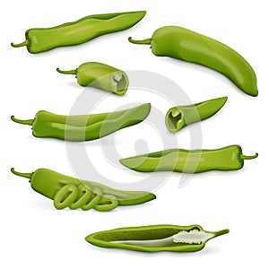 Set of Green anaheim peppers.