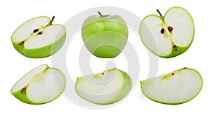 Set of green apple or granny smith apple isloated on white