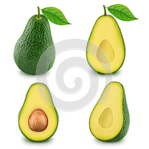 Set of green avocados isolated on a white photo