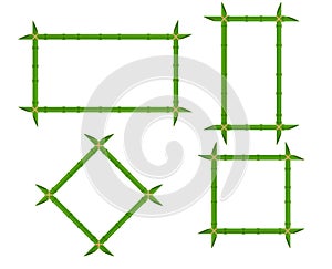 Set green bamboo frames of different shapes with ropes and place for text. Decoration wooden signboard vector flat illustration de