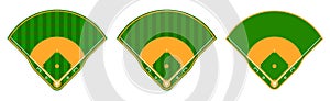 Set of green baseball fields with marking lines. Team sports. Active lifestyle. American national sport. Vector