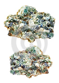 Set of green beryl and emerald crystals cutout